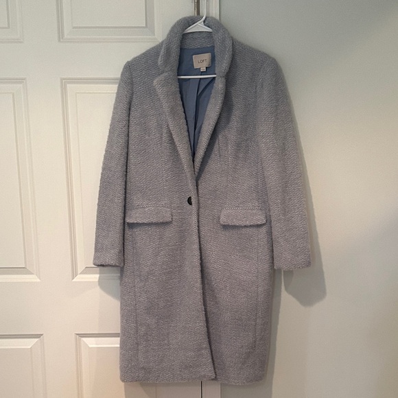 LOFT Blue Tweed Trench Coat - Picture 1 of 6